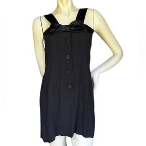 Vintage 90s Nanette Lepore LBD Black Button Down Mini Dress Big Bow Size 10